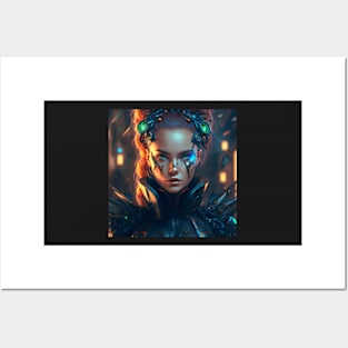 Cyberpunk Female with Green Augments Posters and Art